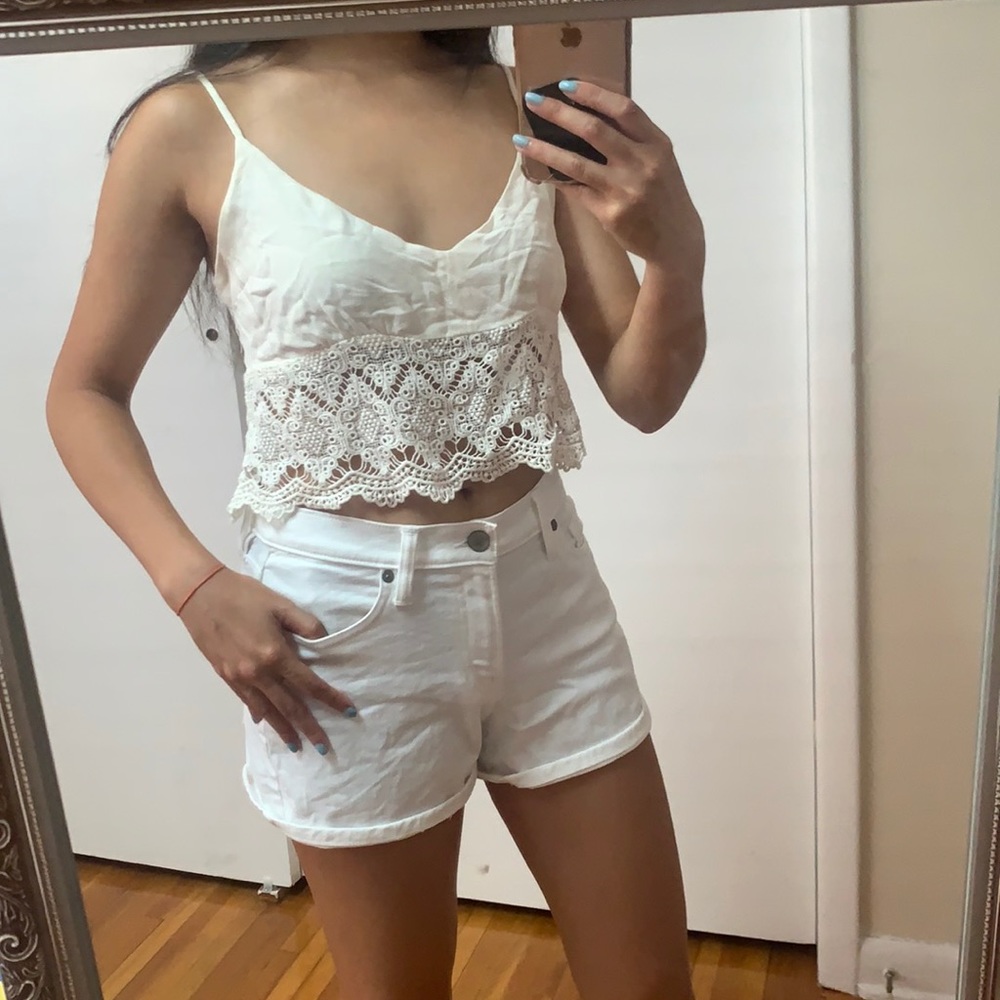 Forever21 Cream V Neck Crop Top Adjustable Strap